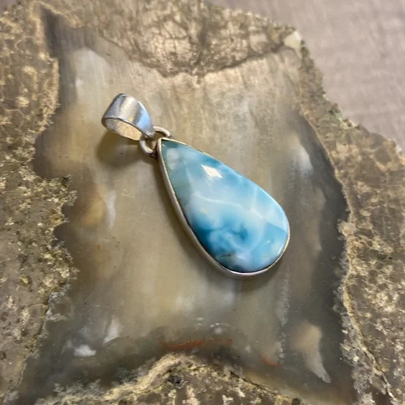 Genuine Larimar Gemstone, 925 Sterling Silver Pendant - Picture 1 of 15